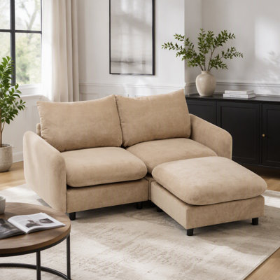 Canapé d'angle modulaire en velours Nomad, 3 pièces, en forme de L, 175 cm (69 po), avec pouf