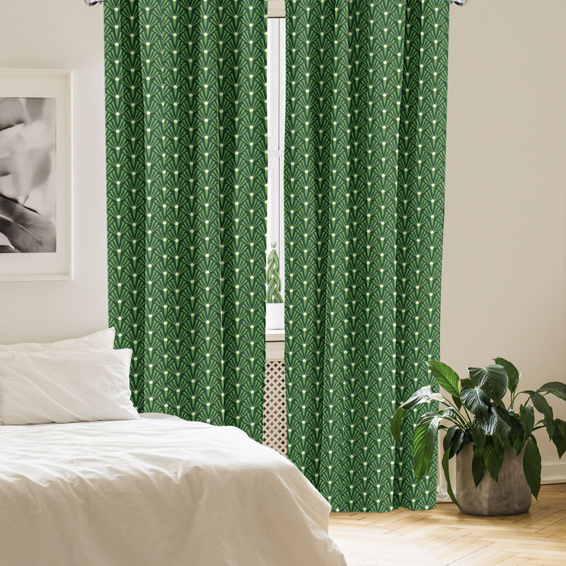 East Urban Home Leaves 4-Panel Curtains, Foliage Pattern with Dots Green and Cream 74643, 56'' W x 84'' L
