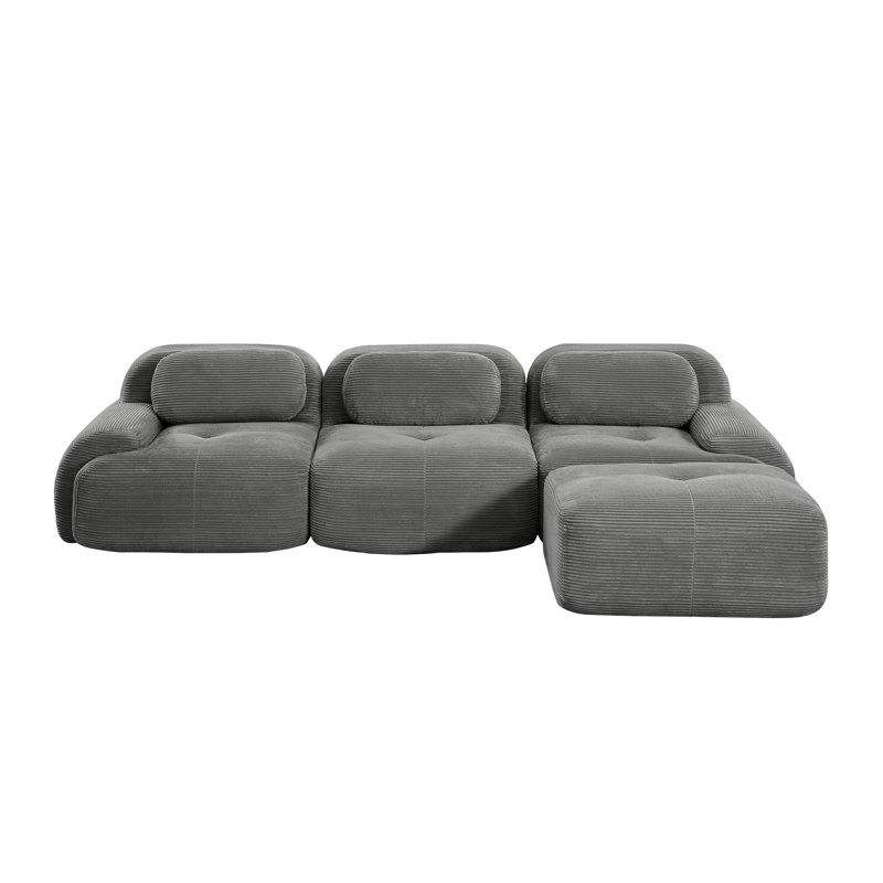 Grey Corduroy Modular L-Shaped Sectional Sofa, No Assembly Required Ergonomic Pet-Friendly Living Room & Bedroom Couch