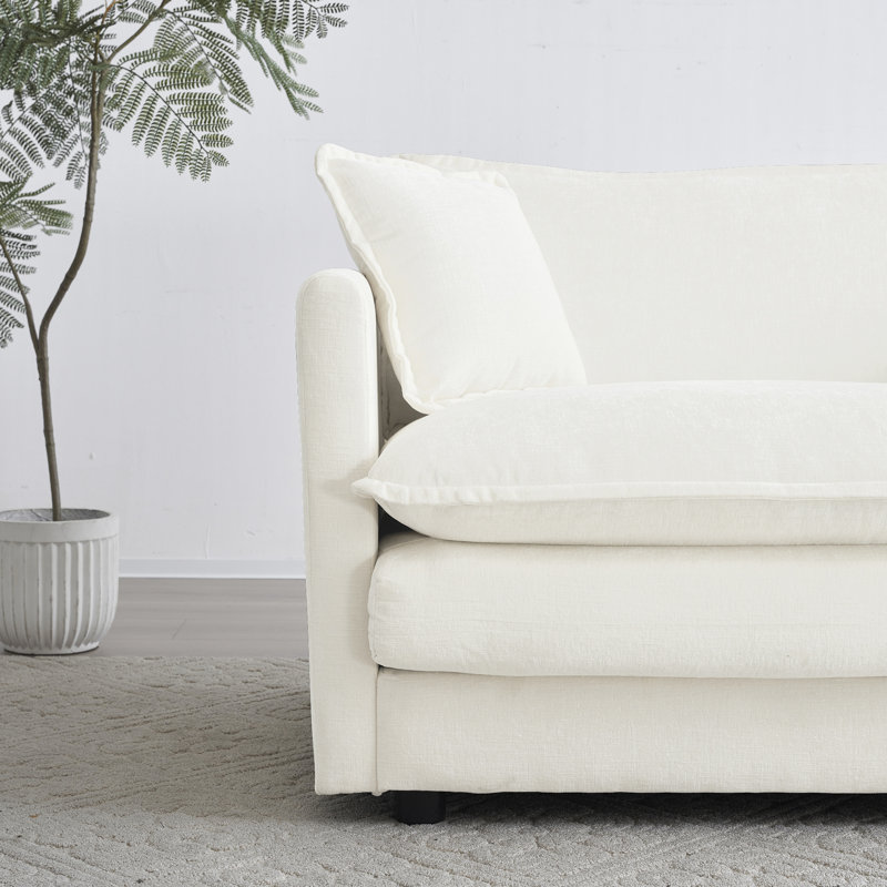 Chaise en chenille blanche et décorative, structure en bois massif, tissu respirant, chaise de salon luxueuse, housse, ensemble moderne,