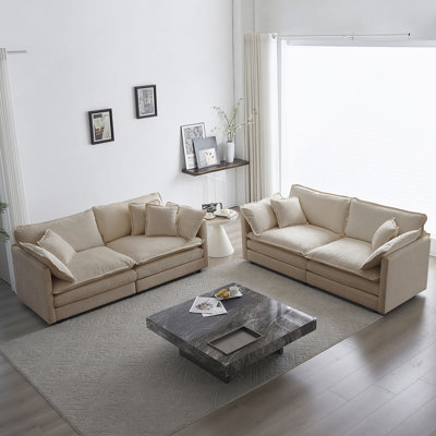 Ensemble de canapé-lit 2 pièces rembourré en chenille beige pour bureau à domicile, etc.