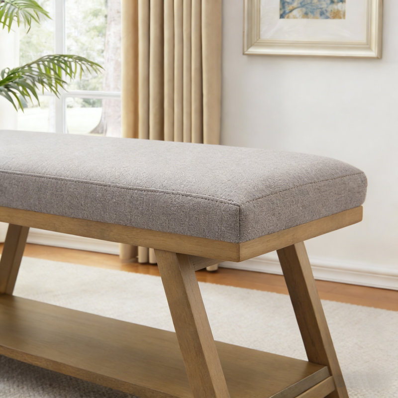 Banc de rangement rembourré multifonctionnel, Light Yellow Wood/Gray