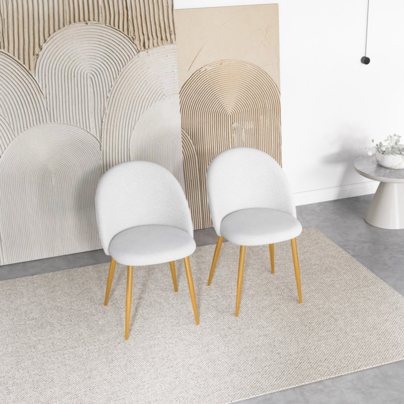 Edny Modern Dining Room and Kitchen Chairs with Gold Metal Legs, White