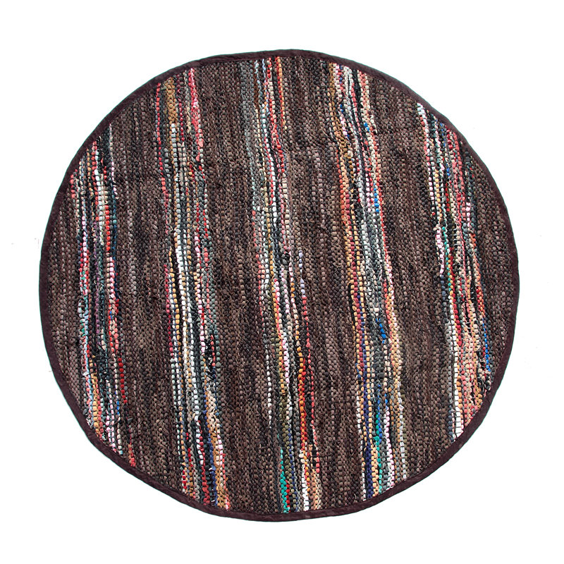 Tapis réversible 95% cuir / 5% coton Rodeo Collection, Rond 4 pi 9 po