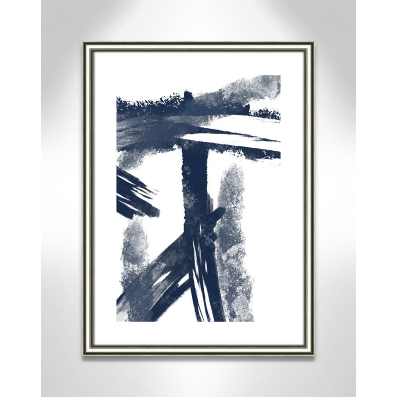 Bleu marine frappant les coutures 1 - reproduction d'art, H 23 po x l 17 po x P 0,88 po, Papier avec cadre argenté