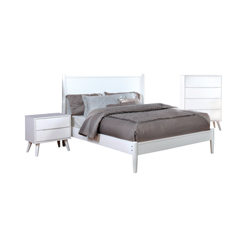 Ensemble de chambre à coucher 3 pièces Stalter, Blanc, Ensemble de trois pièces : lit, table de chevet,, Très grand