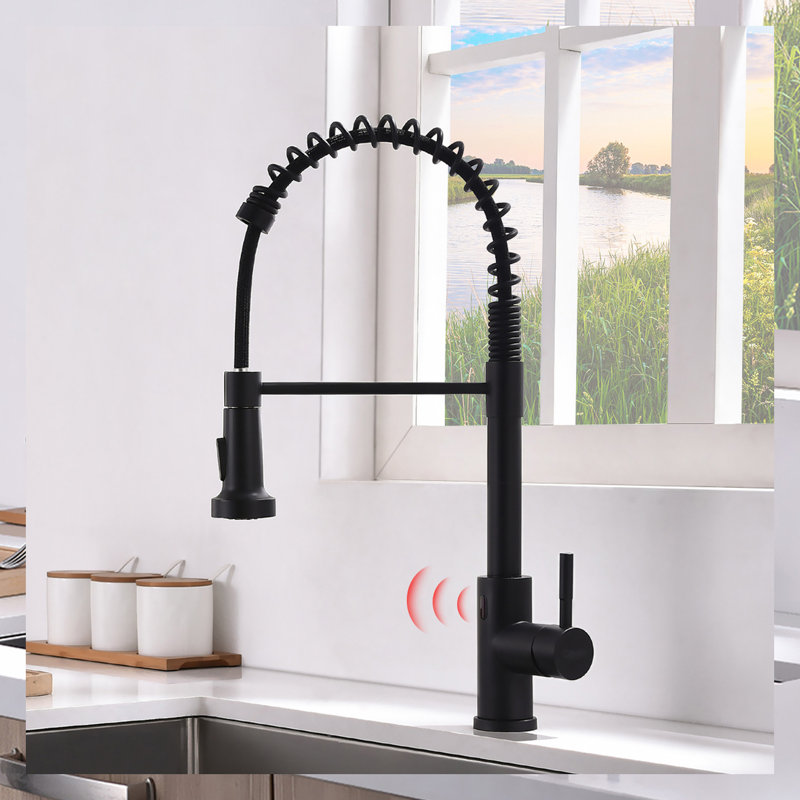 Robinet d'évier de cuisine noir automatique - sans contact, mains, remplissage en céramique, laiton, noir élégant, Noir mat