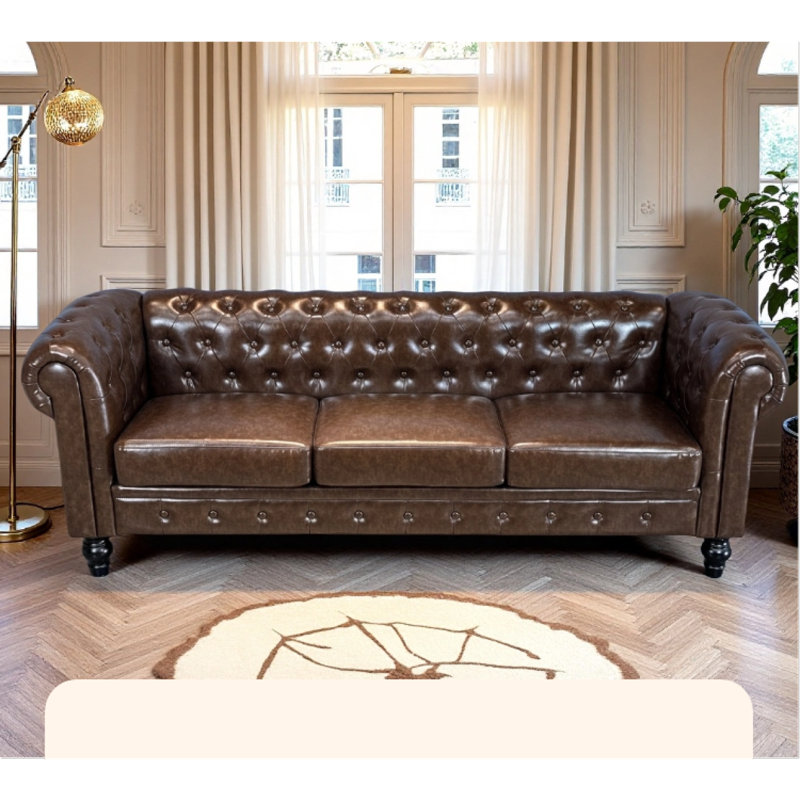 Ensemble de 3 canapés de salon et canapé capitonnés à 3 sièges de style FX-P80P-PU3 (SOFA)