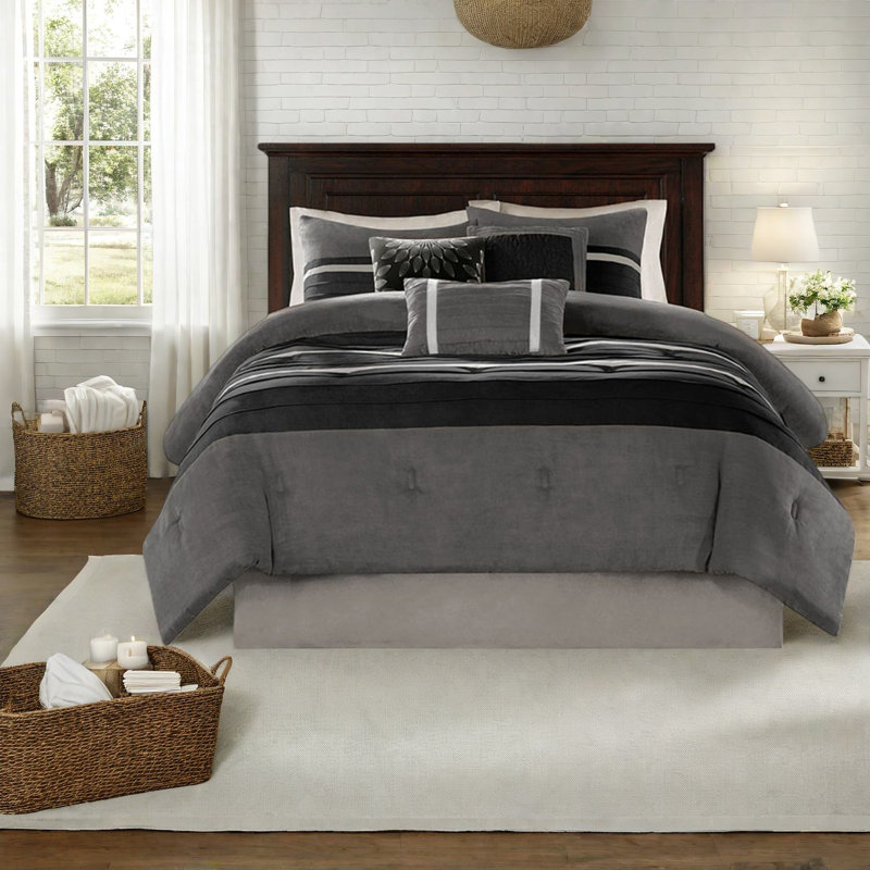 Comfortable Black Faux Suede Bedding Sets, Queen Size, Modern Home