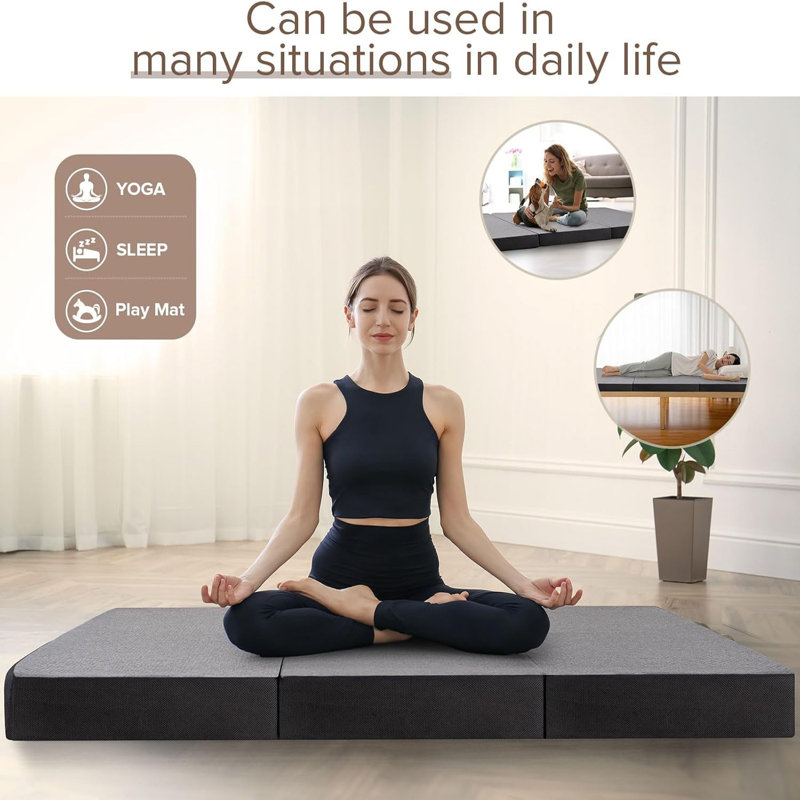 Tri-fold 4'' Memory Foam Mattress, Foldable Futon Mattress with Washable Cover, Extra Support Portable Murphy Bed Mattress