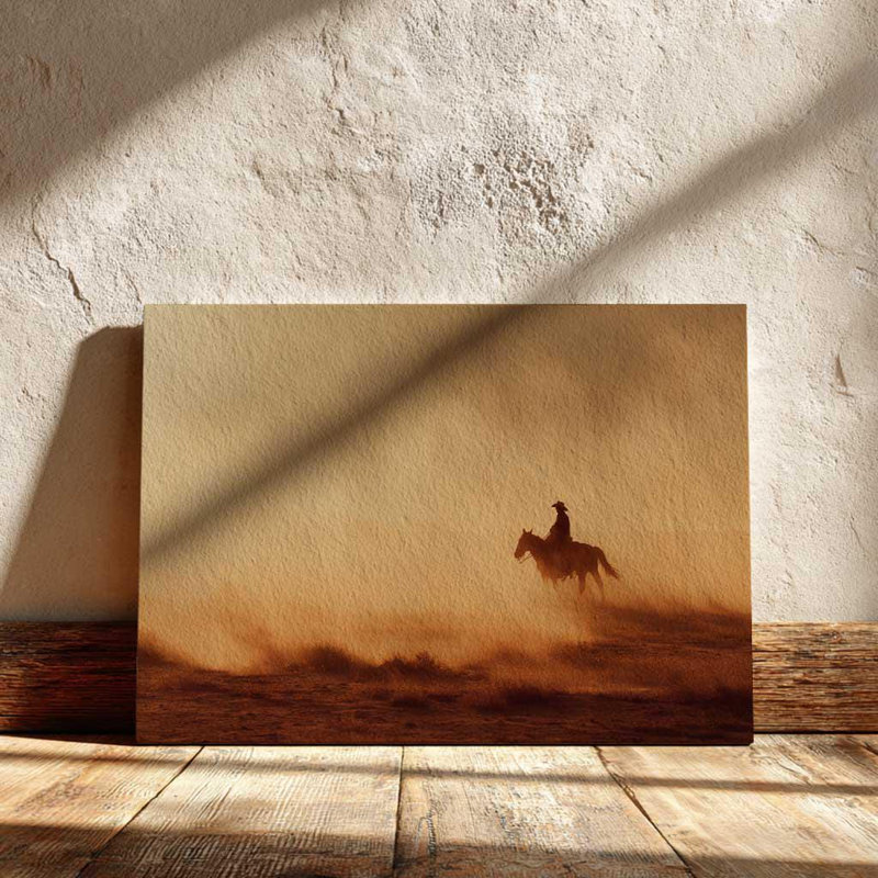 Art mural sur toile «Cowboy solitaire» - reproduction de cavalier Western - décor rustique de style désert du Texas