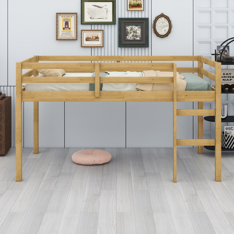 Lit mezzanine en bois avec échelle, Naturel