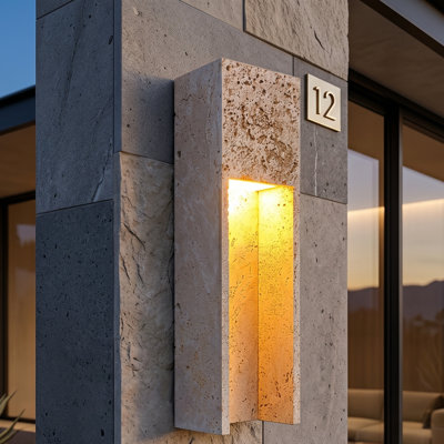 18''H Dimmable White Travertine 80CRI LED Outdoor Wall Light