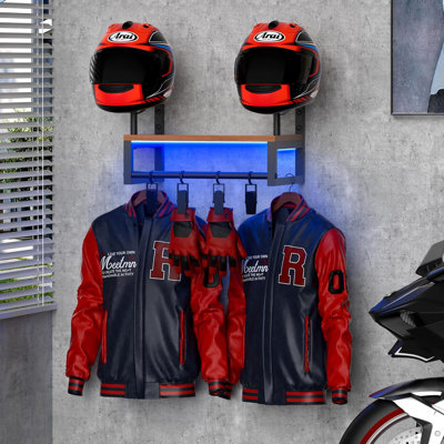Helmet Rack Wall Mount, Motorcycle Helmet Holder, Motorcycle Accessories Display, Helmet Rack With RGB Lights Strip