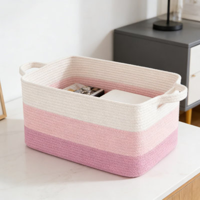 Large Woven Storage Basket With Handles, Foldable Cotton Rope Organizer For Blankets, Toys, And Home Decor
