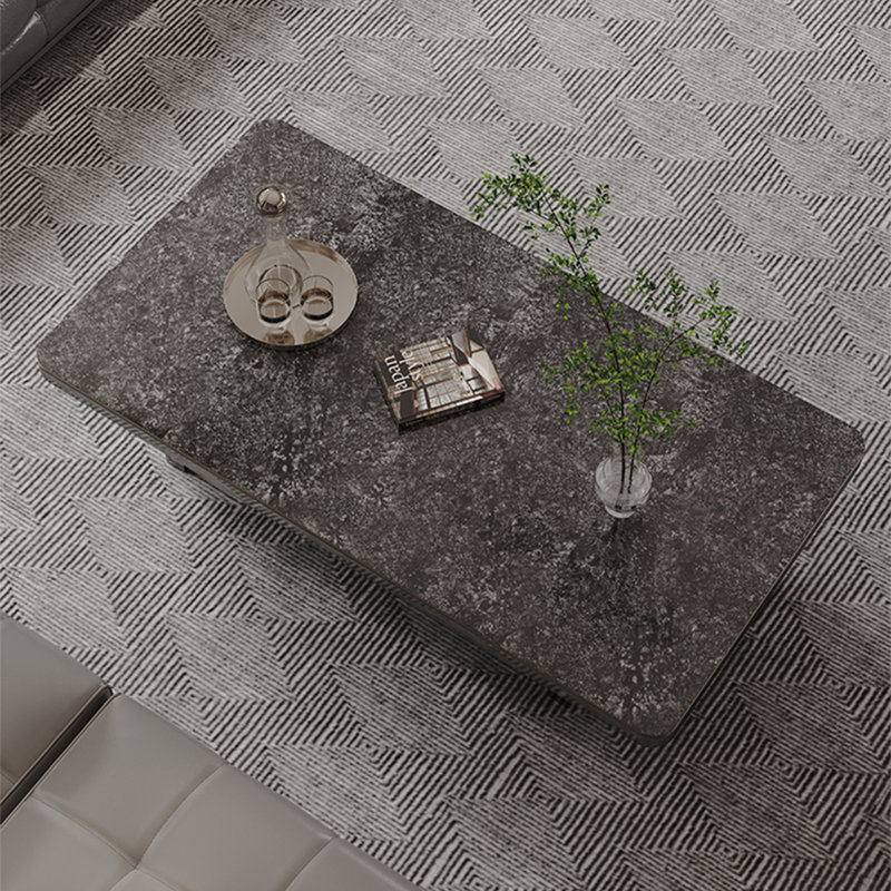 Rectangular rock slab floating coffee table, Black, 13.8" H x 55.1" L x 31.5" W