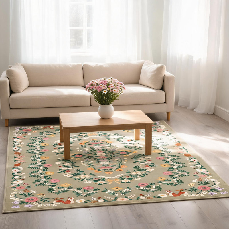 Area Rug Washable Vintage Floral Area Rugs Low Pile Accent Carpet Non-Slip, Mark Resistant, Romantic Cottage Decor for Living Room, Girls Bedroom, Dining Room, Nursery