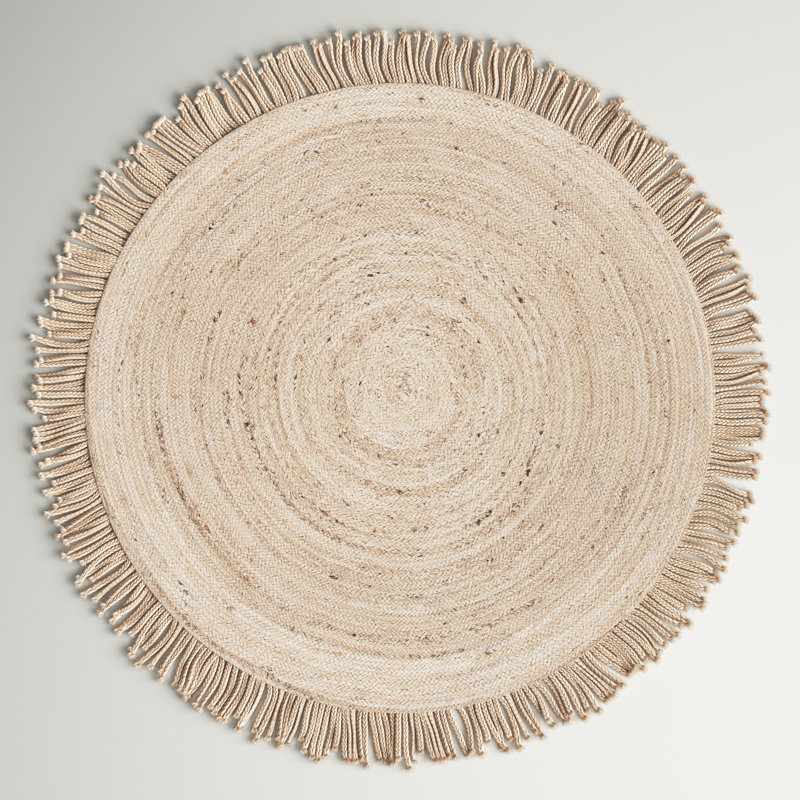 Padley Round Handwoven Jute Beige Area Rug, Round 6'