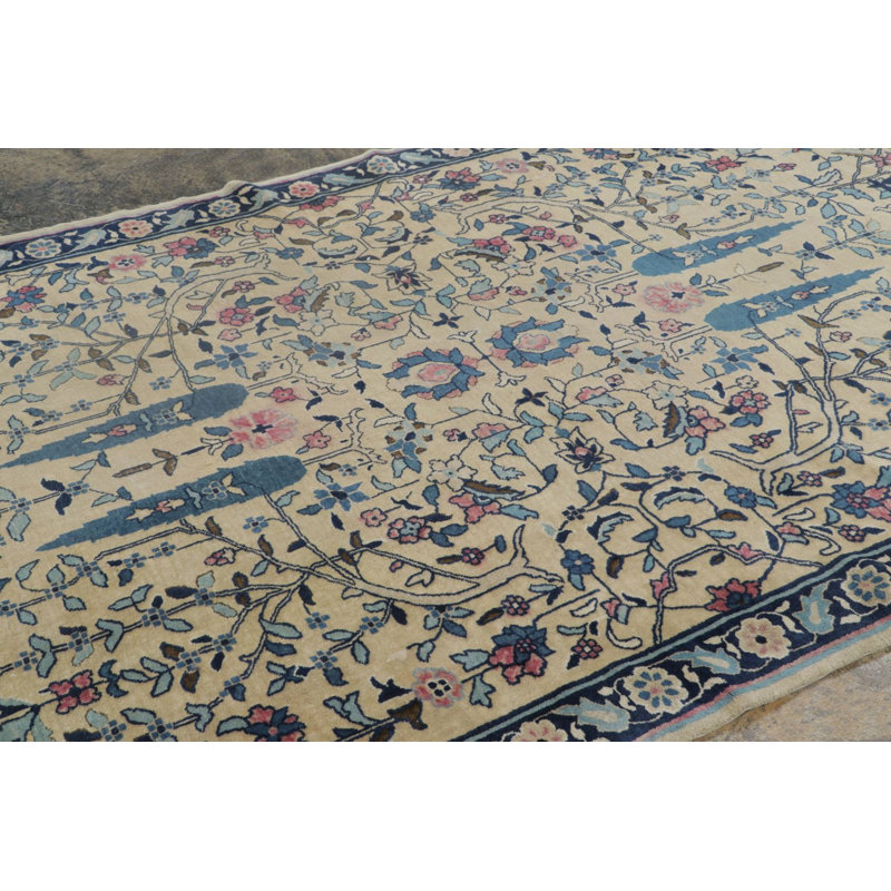 Antique Chinese Peking Runner In Beige With Bright Florals & Vines - Rug & Kilim