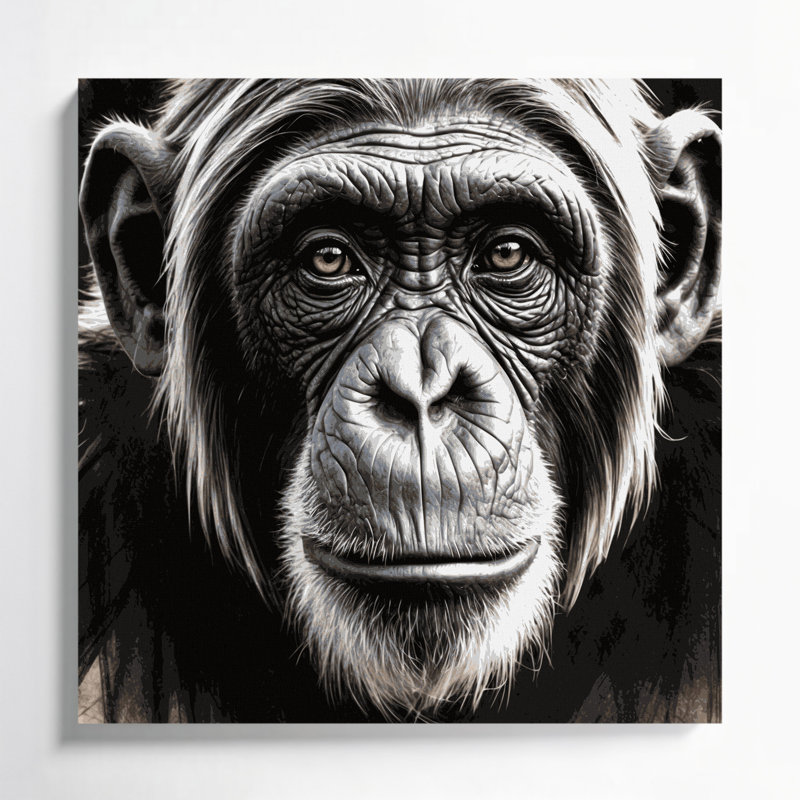 Faune, art mural noir sur toile chimpanzé, H 12 po x l 12 po