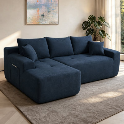 Canapé modulaire 85 po avec méridienne en L 85 po, canapé modulaire moderne avec assise profonde, canapé rembourré pour la chambre à coucher du salon, aucun assemblage requis, (tissu en coton), bleu