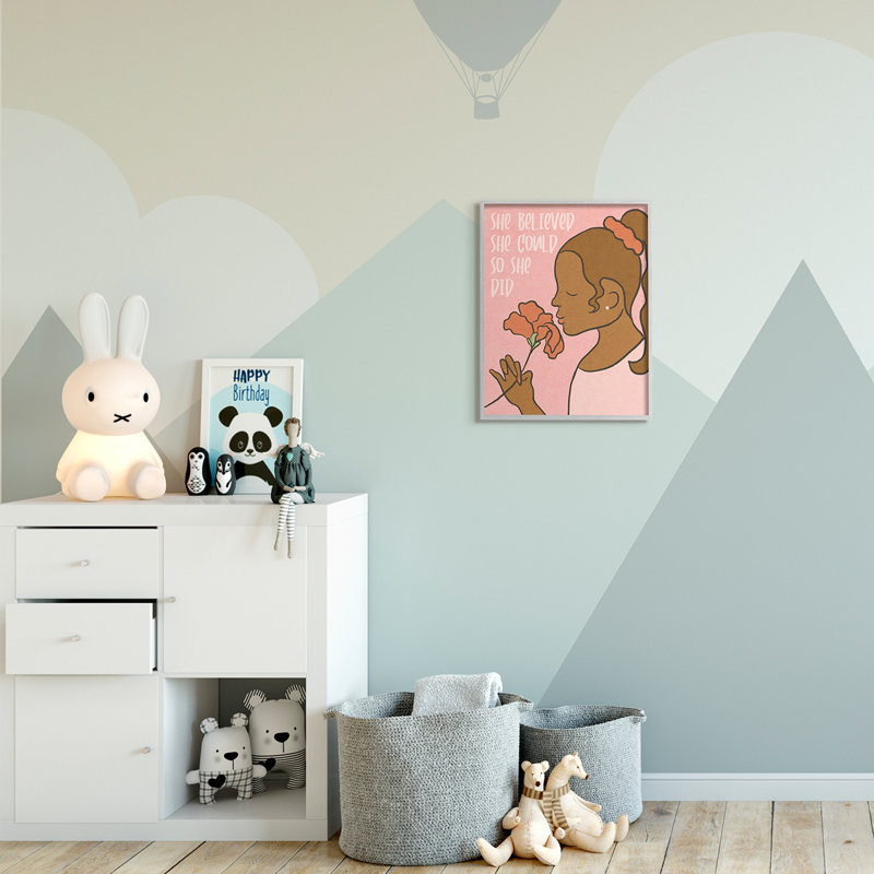 «Abdul-Hadi So She Did d'inspiration», fille avec art floral, Estampe numérique Farmhouse, H 20 po x l 16 po x P 1,5 po