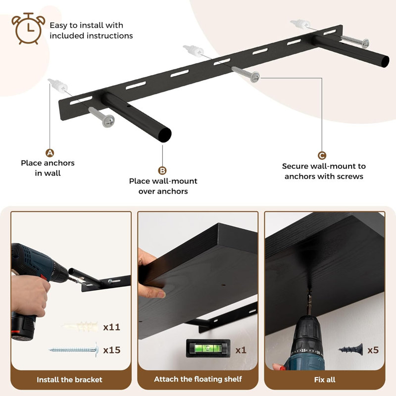 MDF Floating Shelf, Black