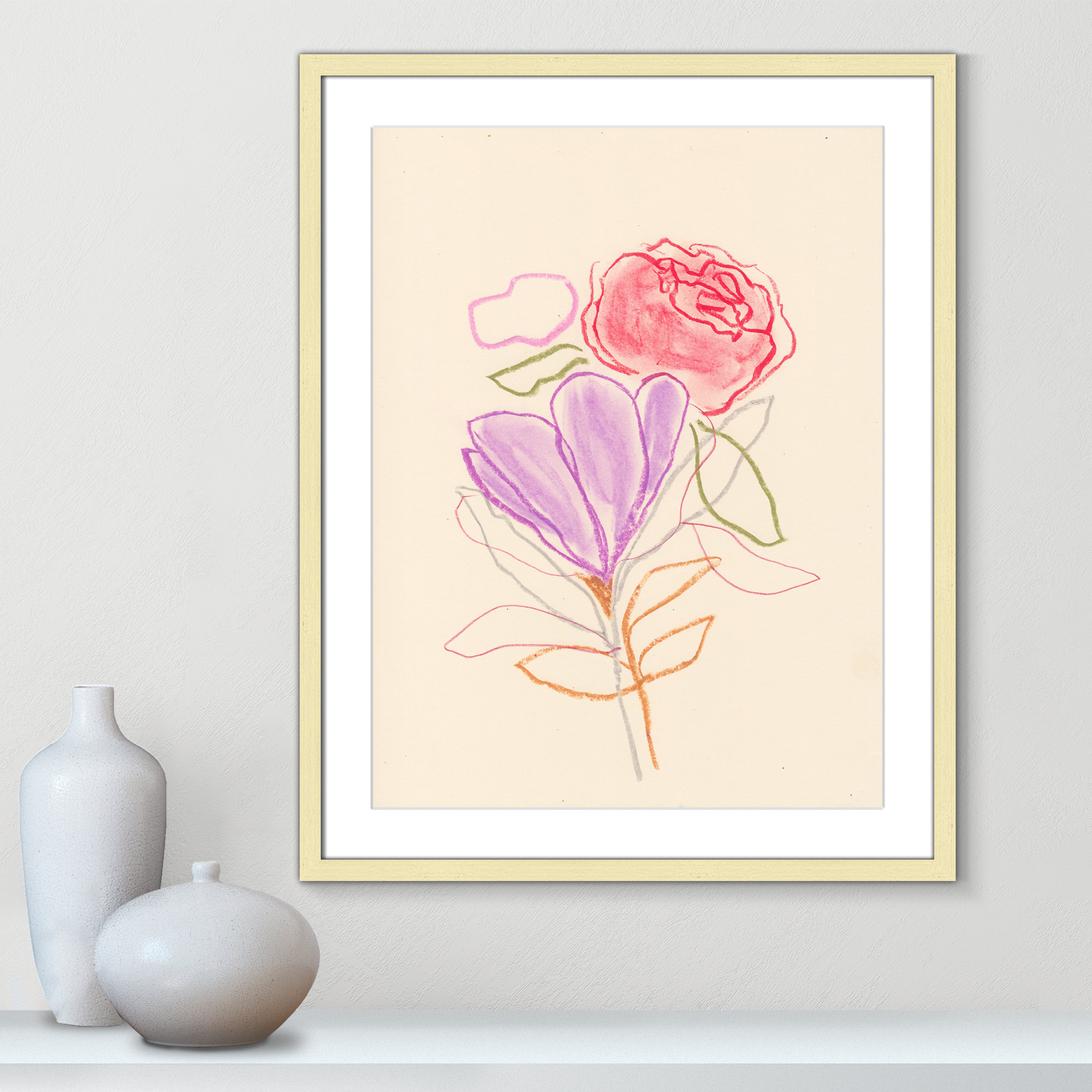 Simple Floral III Print by Bea Dina, Gold Single Picture Framed Paper, White, 29.5" H x 23.5" W x 1.25" D