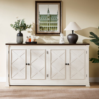 63" Sideboard Buffet With 4 Dual-X Barn Doors, Storage Cabinets With Adjustable Shelves For Kitchen, Dinning Room by Ophelia & Co.
