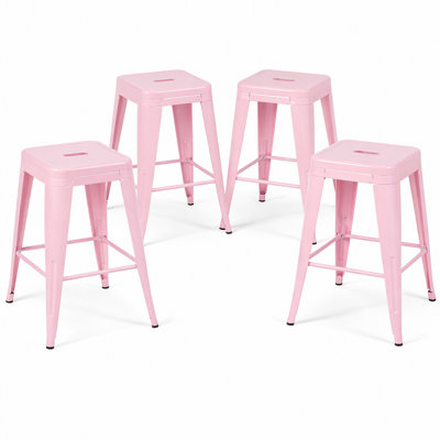24 Inch Counter Height Stool, Backless Metal Bar Stools Set Of 4, Non-Stackable, Detachable & Easy Assembly, Space-Saving Design For Kitchen Island/Bar/Café/Dining Room