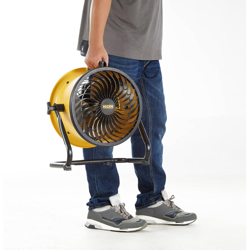 10 po Ventilateur de plancher turbo haute vitesse 3 vitesses robuste en jaune avec puissant moteur 1/12 HP