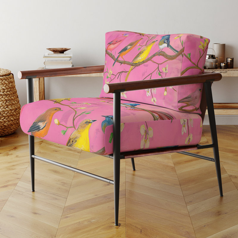 Chaise avec accoudoirs rembourrée rose Mailer, Doré