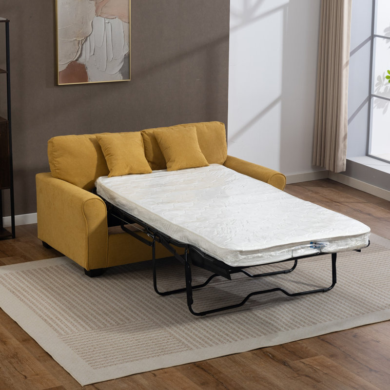 2 Seater Linen Blend Sofa Bed, Yellow