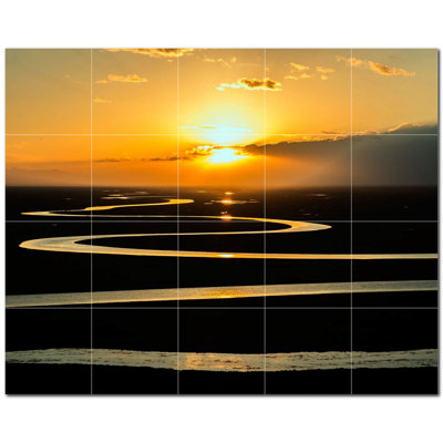 River Photo 4.25'' x 4.25'' Satin Ceramic Decorative Mural