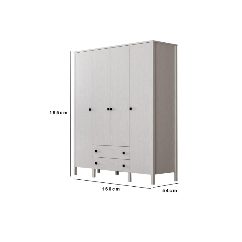 Modern Wardrobe with Metal Handle, White & Wood Finish, 63.0 x 76.8 x 21.3 inches | 100% Chipboard & MDF Frame, Thickness: 0.7 inches | Numerous Shelves, Wall-Mountable, Stylish Storage Solution for Any Bedroom