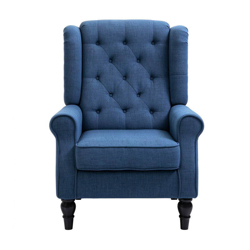 Upholstered Linen Blend Wingback Chair, Blue
