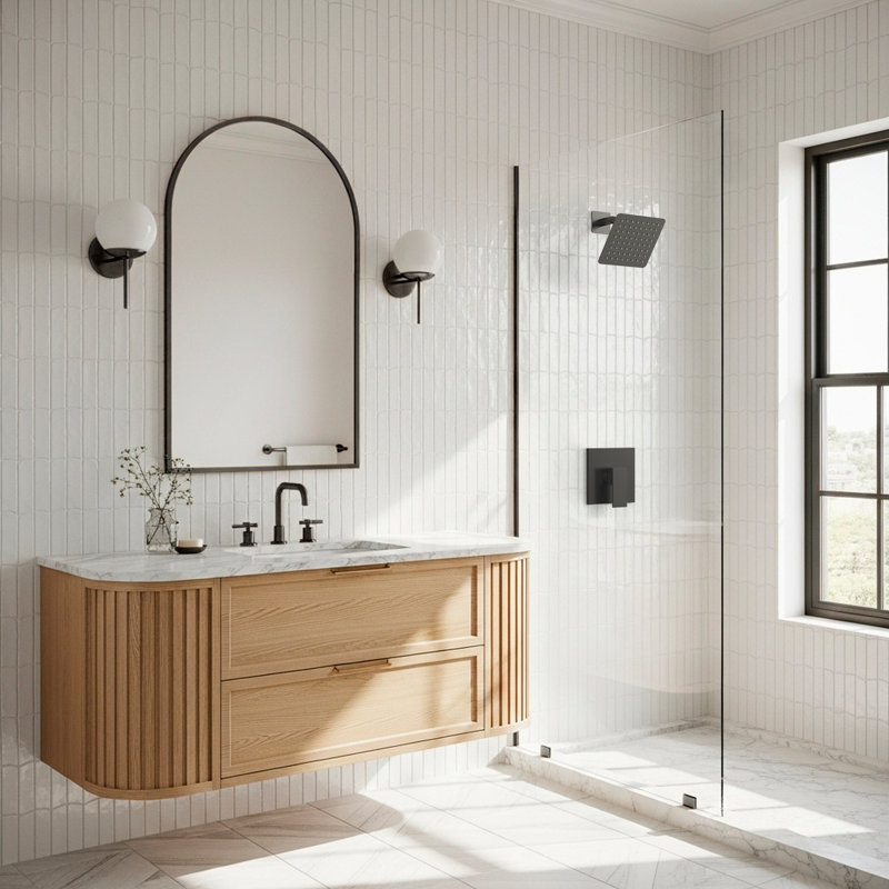 Pressure-Balanced Rainfall Shower System, High-Pressure Rain Shower Head with Rough-in Valve, Matte Black