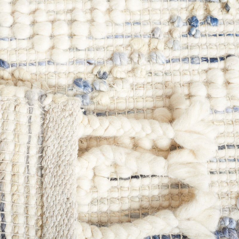 Honesdale Hand Loomed Wool/Jute/Cotton Geometric Rug in Blue/Ivory, Square 6'