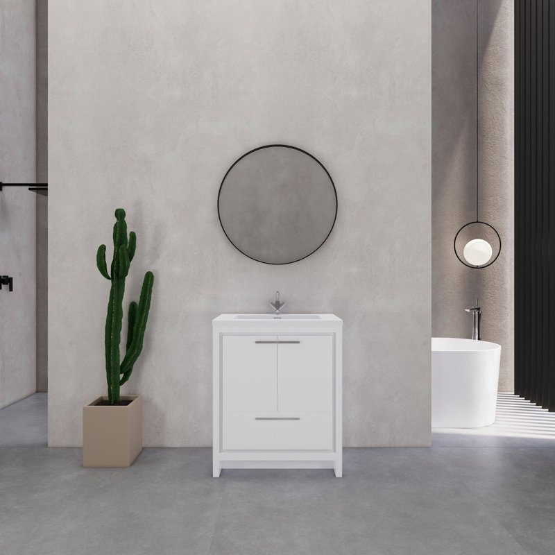Eden 29.6'' Single Bathroom Vanity with Resin Top, Gloss White