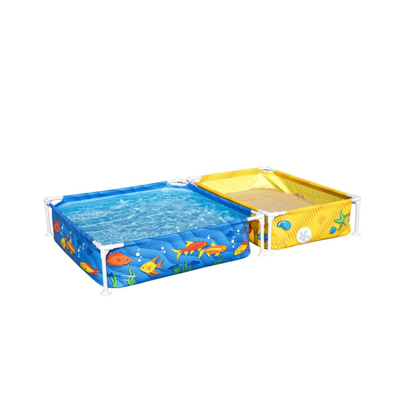 H2OGO! 7' Blue and Yellow Steel Frame Kiddie Pool and Sandpit