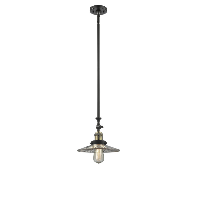 Luminaire suspendu conique à 1 lumière Miramontes, Halophane transparent, Laiton antique noir, Ampoule non incluse