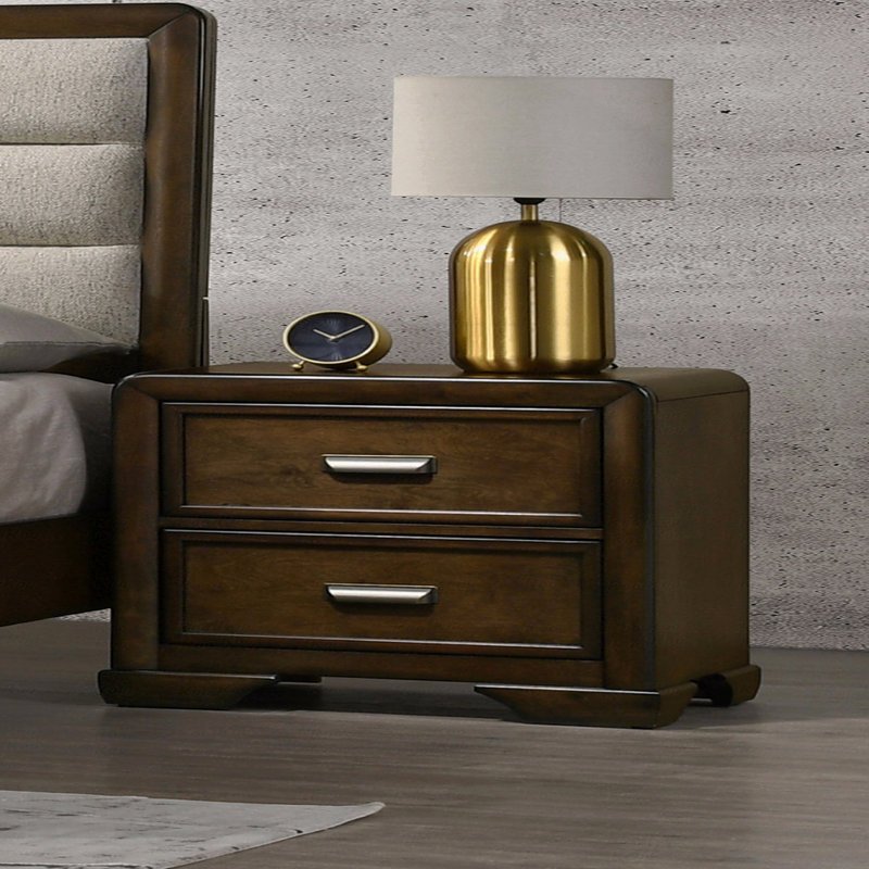 Table de chevet 2 tiroirs, meubles de chambre à coucher en bois brun foncé 1Pc