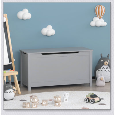 Kids Wooden Toy Box/Bench with Safety Hinged Lid for Ages 3+(Gray)