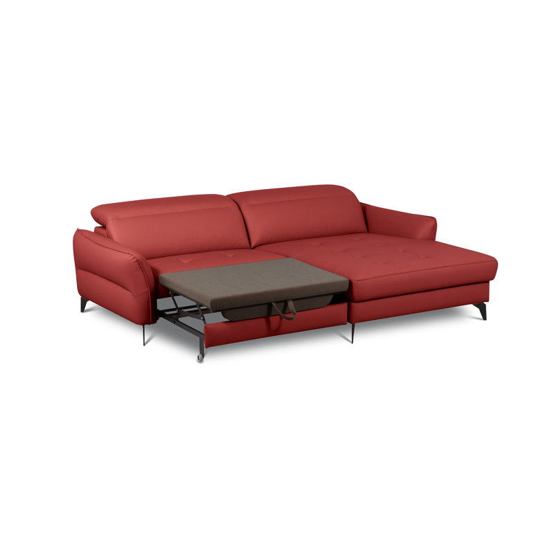 Manchester Leather Corner Sofabed with Adjustable Headrests and Storage, Red, Right Hand Facing