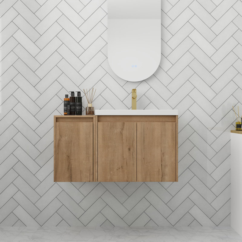Meuble-lavabo de salle de bain avec lavabo de 36 pouces, rangement de salle de bain flottant de 12 pouces avec portes à fermeture en douceur