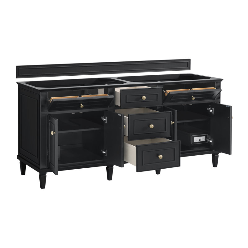 Lorelai 72'' W Double Bathroom Vanity Base, Black Onyx