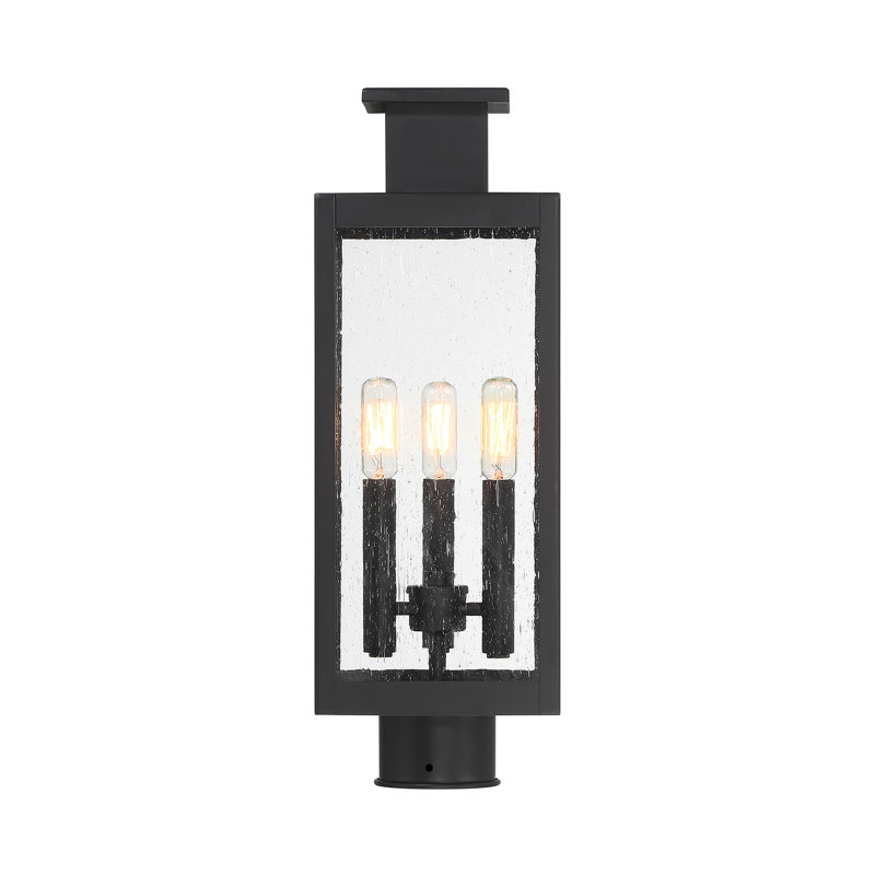 Matte Black 3-Light Outdoor Post Lantern with Clear Seeded Glass