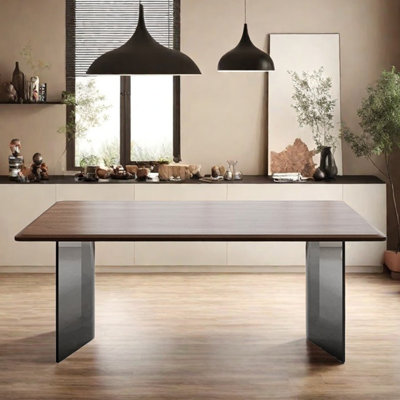 Table de salle à manger en noyer noir avec pieds en acrylique