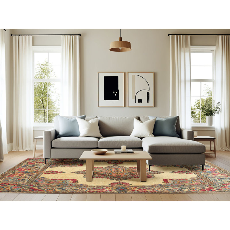 Rouge oriental/crème/Tapis décoratif bleu, Rectangle 6 pi x 9 pi