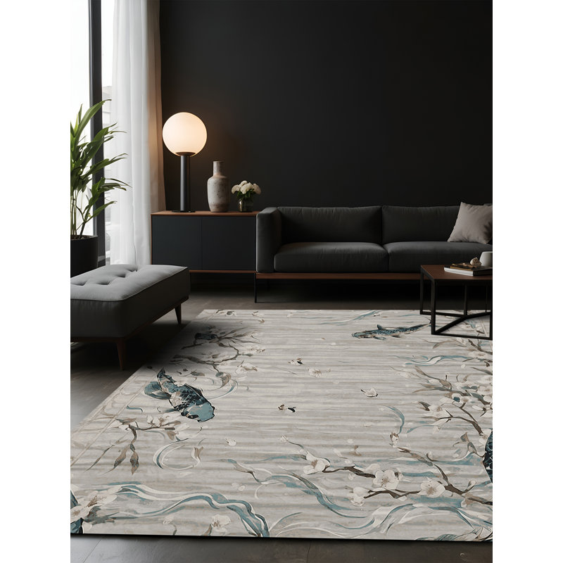 Tapis gris soyeux et moelleux, Rectangle 5 pi x 7 pi